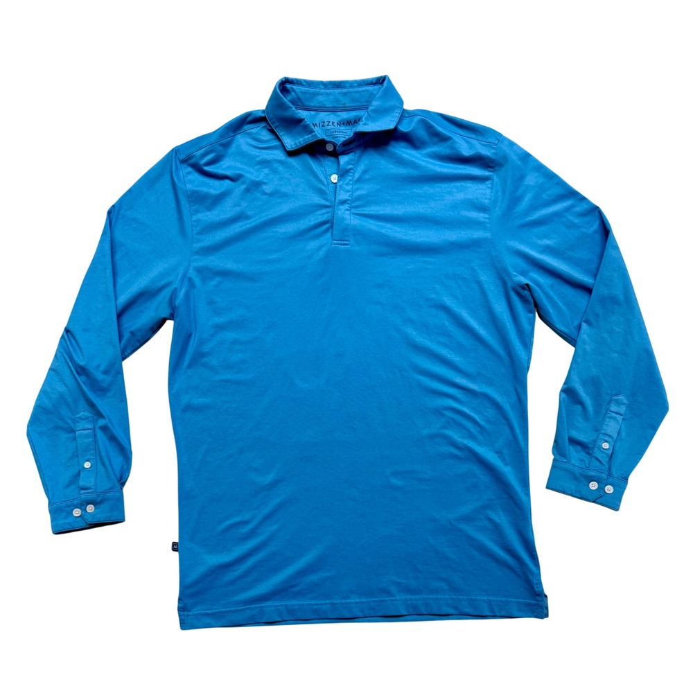 Mizzen + Main Mens Blue Trim Fit Long Sleeve Polo Shirt Large Golf Activewear